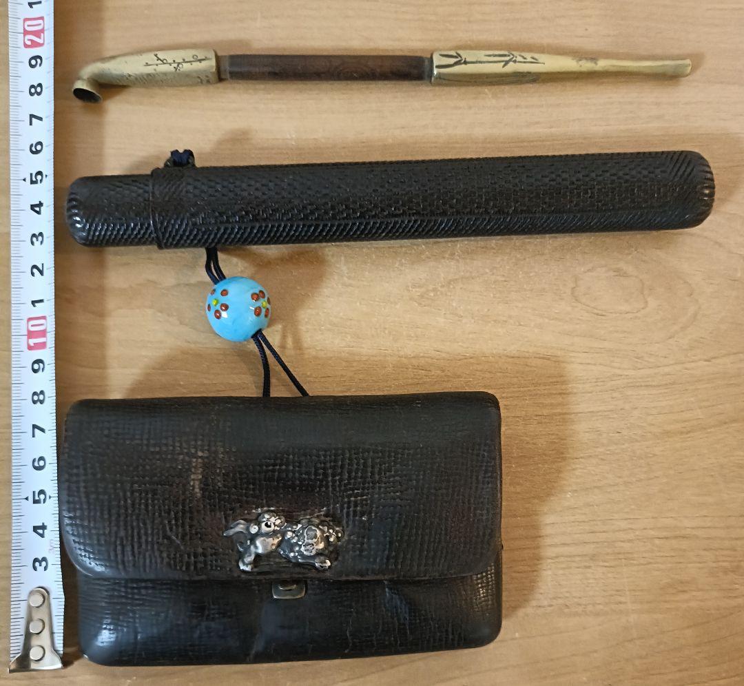 【提物①】煙管 煙草入れ かます 煙草入れ 蜻蛉玉 骨董 喫煙具 時代物