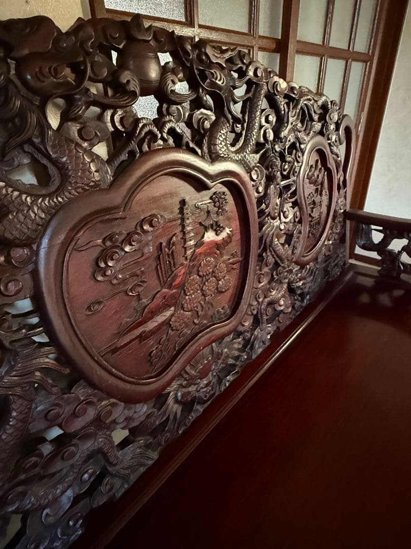 アンティーク家具 紅木家具 長椅子 3人がけ ベンチ 中国家具