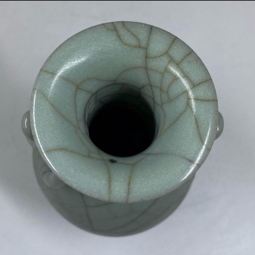 専用　中国古官窯　哥窯青磁ひび焼き　花瓶　高さ14.8㎝