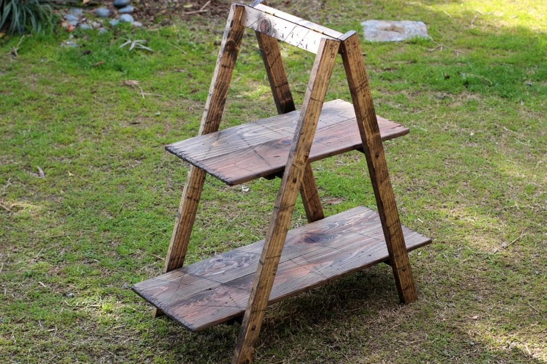 折りたたみ2段ラック　アンティーク風　ダメージ　エイジング　キャンプ　アウトドア