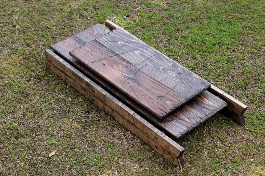 折りたたみ2段ラック　アンティーク風　ダメージ　エイジング　キャンプ　アウトドア