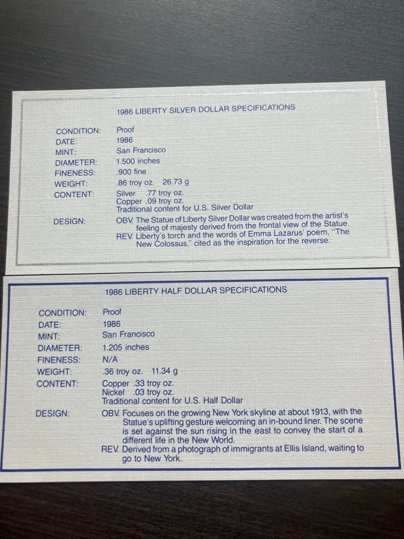 1986年 アメリカ 自由の女神 記念銀貨