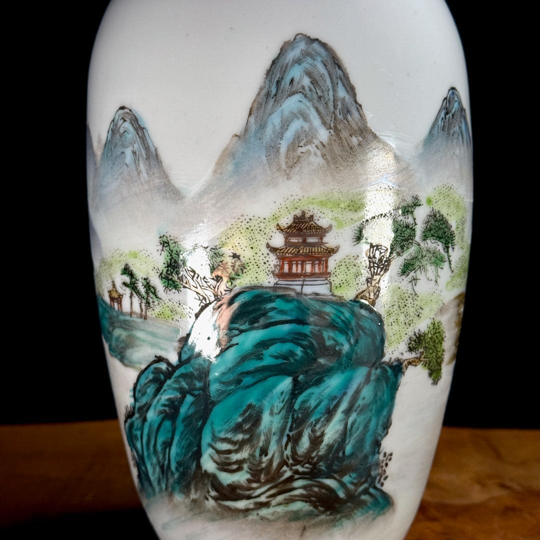 中国古美術　唐物　景徳鎮　粉彩 色絵　山水風景図　花瓶　高さ30.5cm