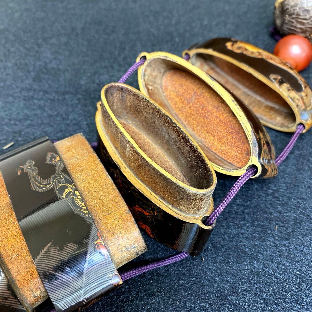 江戸時代　蒔絵鬼図内梨地印籠　共箱　128g 東Y7-0328☆2Fトコカ