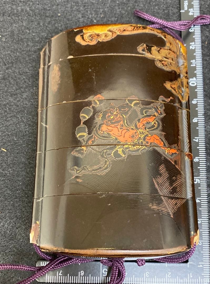 江戸時代　蒔絵鬼図内梨地印籠　共箱　128g 東Y7-0328☆2Fトコカ