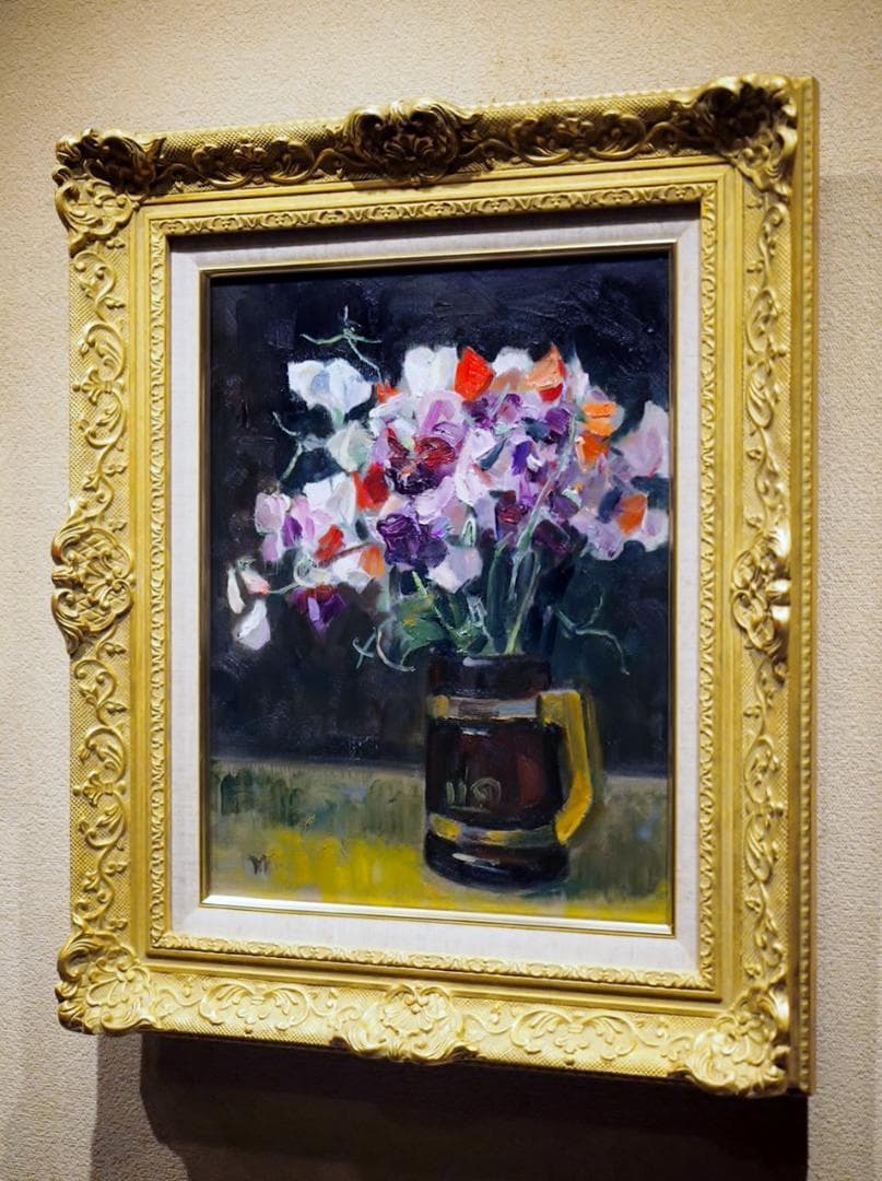 【真作】金畑　実「スイートピーの花」東京美大　師・藤島武二　光風会　鳥取米子