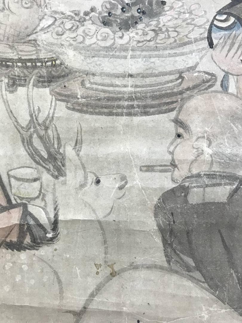 真作/柴田義董/七福神図/人物図/掛軸☆宝船☆AE-430