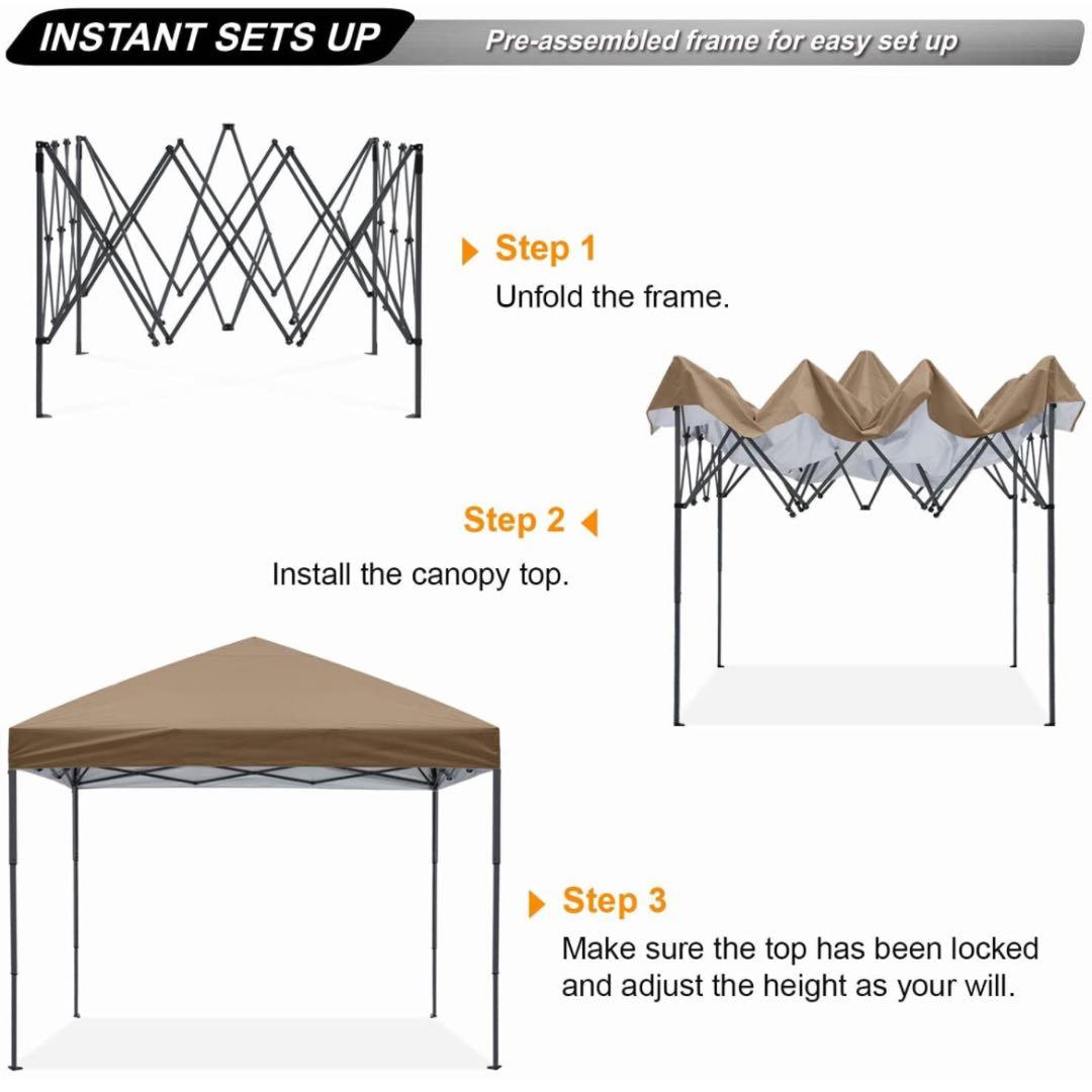 タープテント ワンタッチ アウトドア 3m/2.5m/2m 3段階調節大型テント