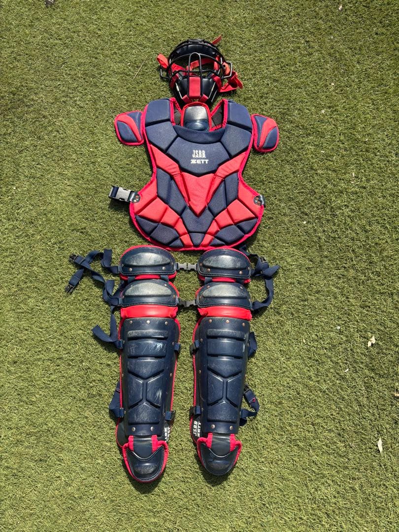 ZETT 軟式キャッチャー用プロテクター 赤青　3点セット