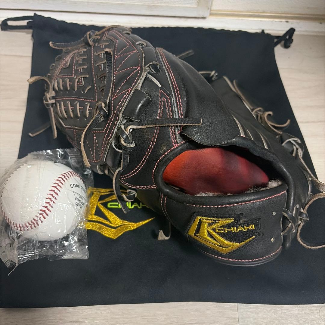 CHIAKI 硬式グローブ FK1-01-BLK 左投げ 投手用 袋•ボール付