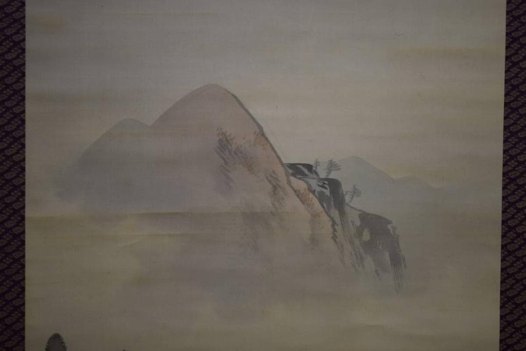 真作/川端玉章/紅葉山村図/布袋屋掛軸HG-98