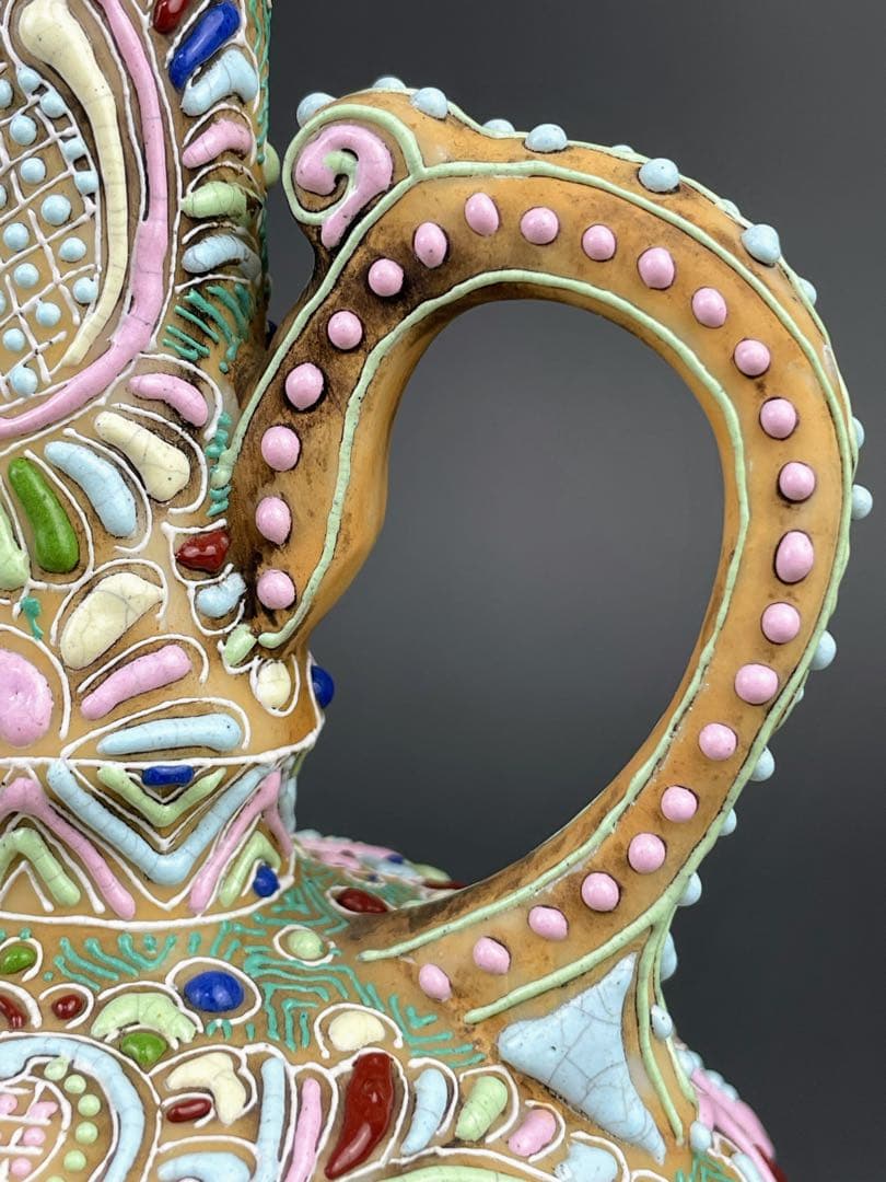 【希少】オールドニッポン 雀図花紋 一陳盛り エナメル 花瓶 ピッチャー 水差し