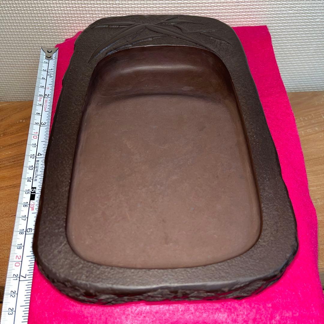 ⭕️赤間硯　3.3kg超　笹竹彫刻硯　昭竜山　くすのき製硯　下井百合昭　訳有り