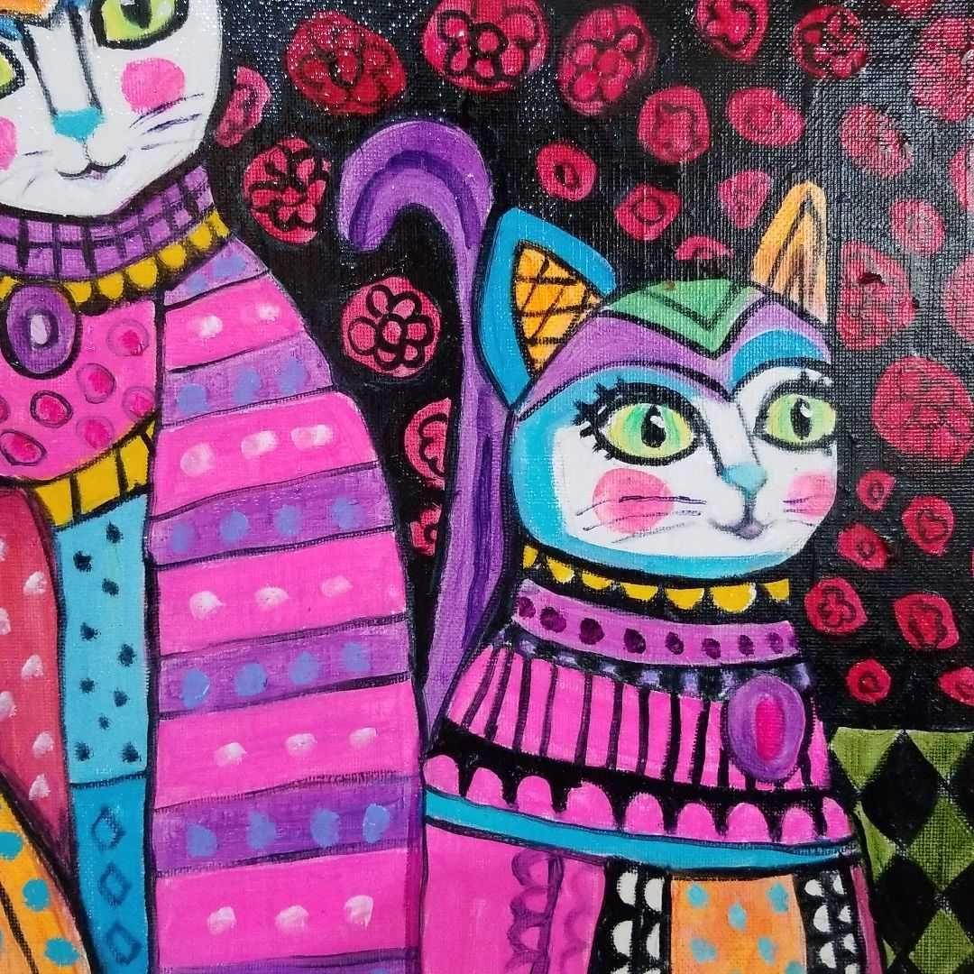 油絵　専用　カラフルおしゃれ猫三姉妹