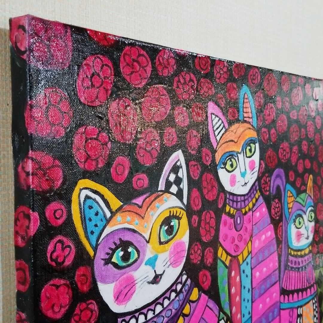 油絵　専用　カラフルおしゃれ猫三姉妹