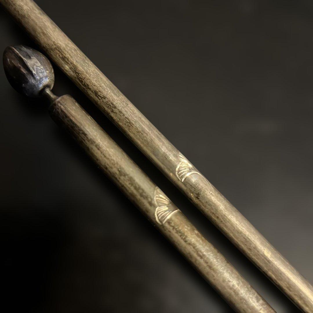 円能◯好　南鐐　銀杏頭火箸　銀製　茶道具　共箱　送料無料　総重量51.4g