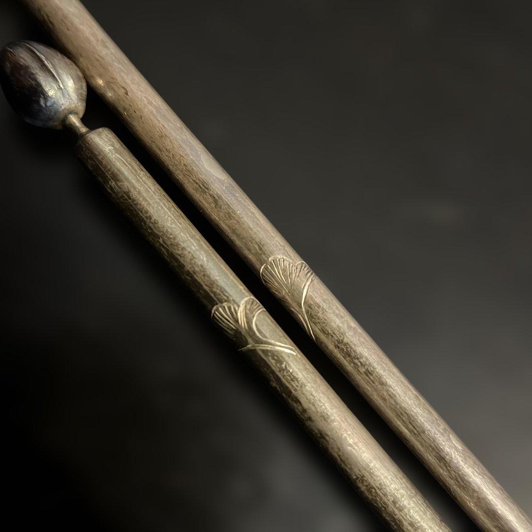 円能◯好　南鐐　銀杏頭火箸　銀製　茶道具　共箱　送料無料　総重量51.4g