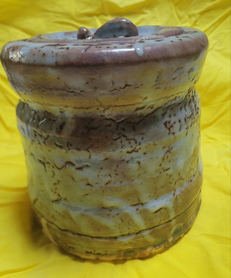 鼠志野　水指　弦月窯　加藤清三作