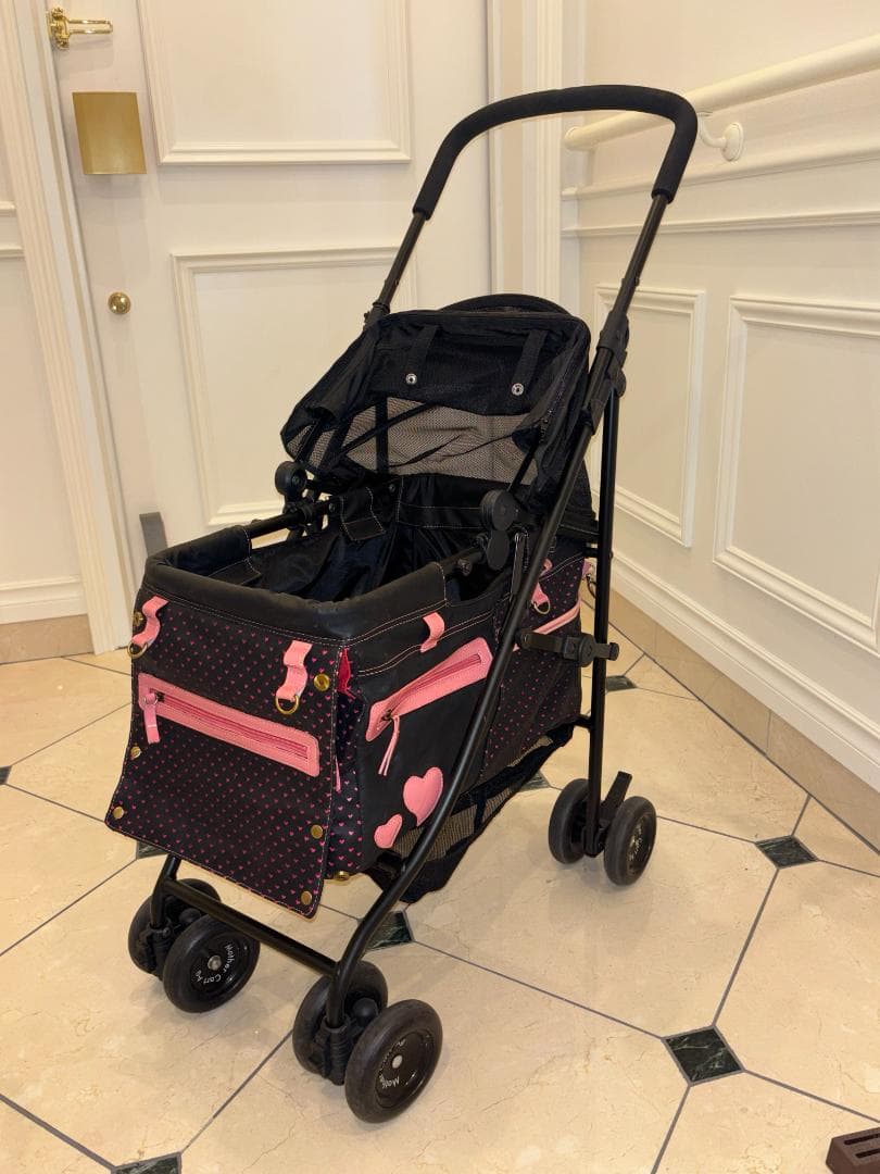 ペットカート ブラック ピンク ハート柄