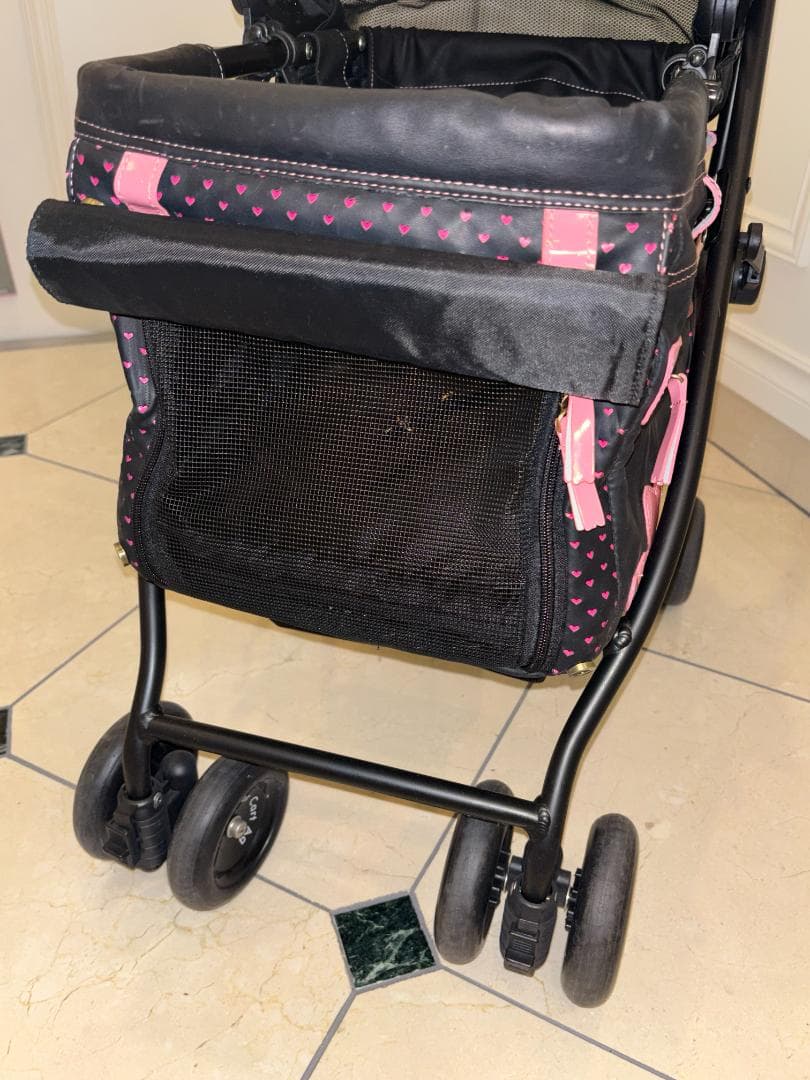 ペットカート ブラック ピンク ハート柄