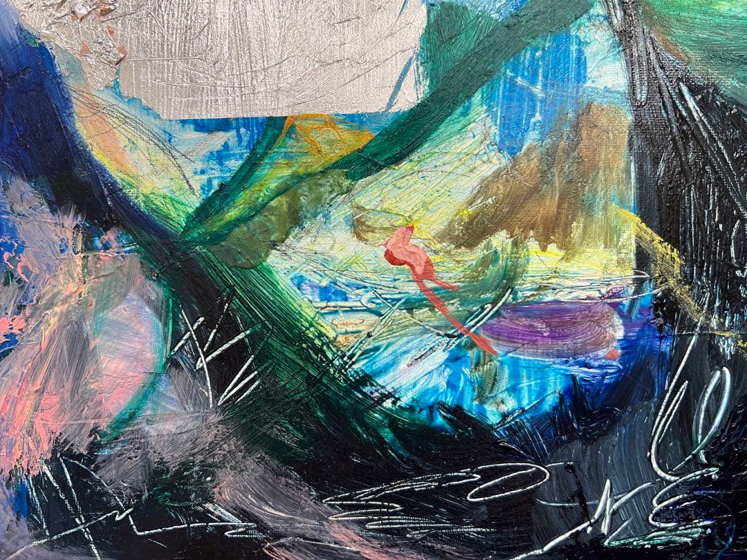 【F6号】2000Hz、真夏の夢 油絵 原画 oil paintingブルー