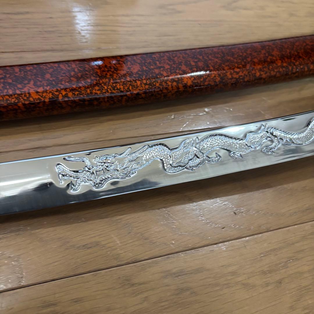 模造刀 美品 伝統的な日本刀スタイルの装飾刀　オレンジ