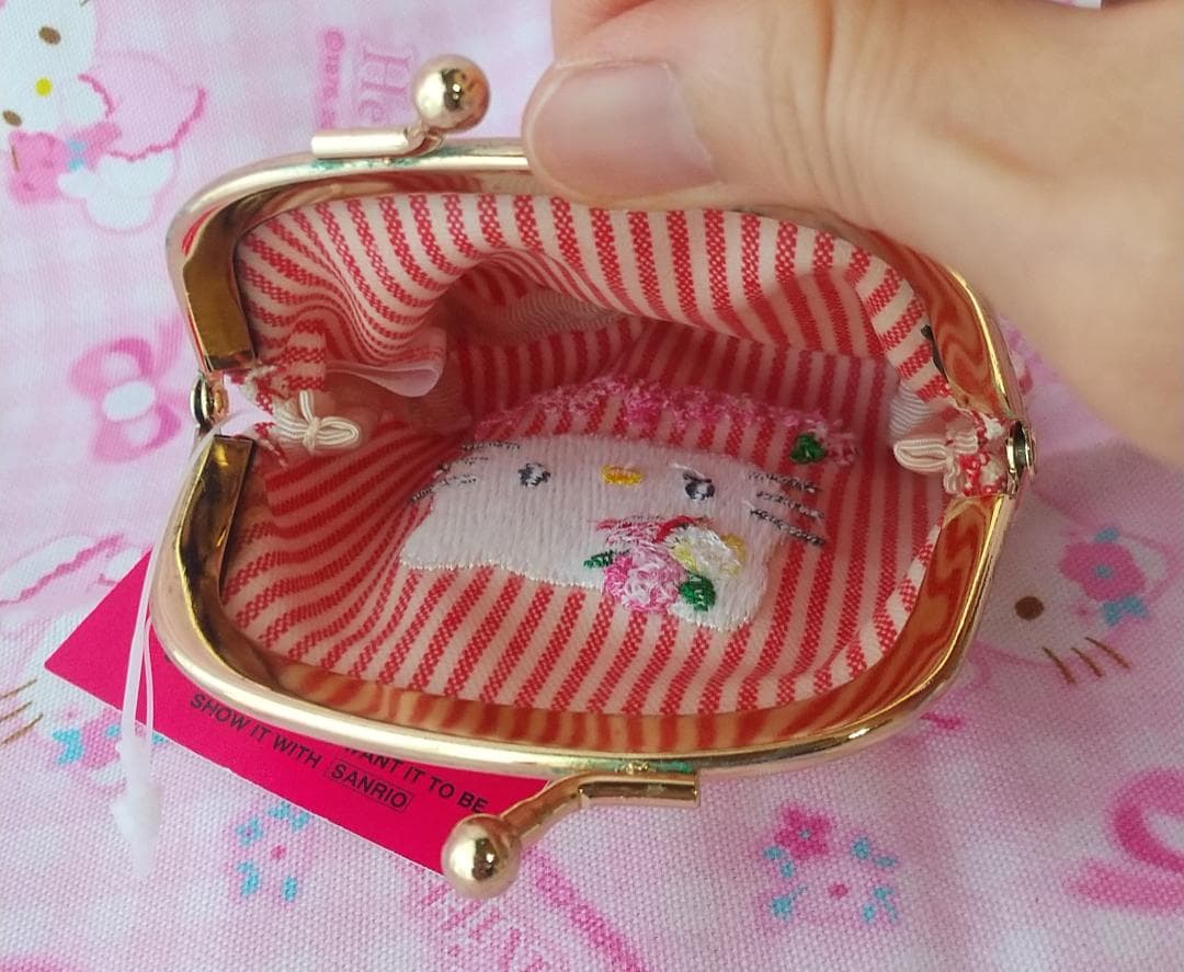 キティ　vivitix　バッグ　財布　がま口　デニム　ローズ　刺繍　レトロ