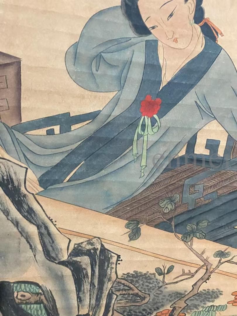 中国古美術・旧藏・明代風・唐寅款・人物図・手描き中堂画・宣紙・掛軸・書画・骨董