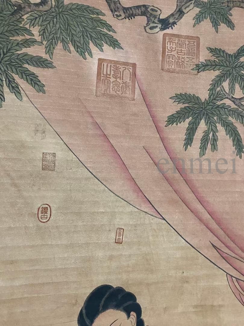 中国古美術・旧藏・明代風・唐寅款・人物図・手描き中堂画・宣紙・掛軸・書画・骨董