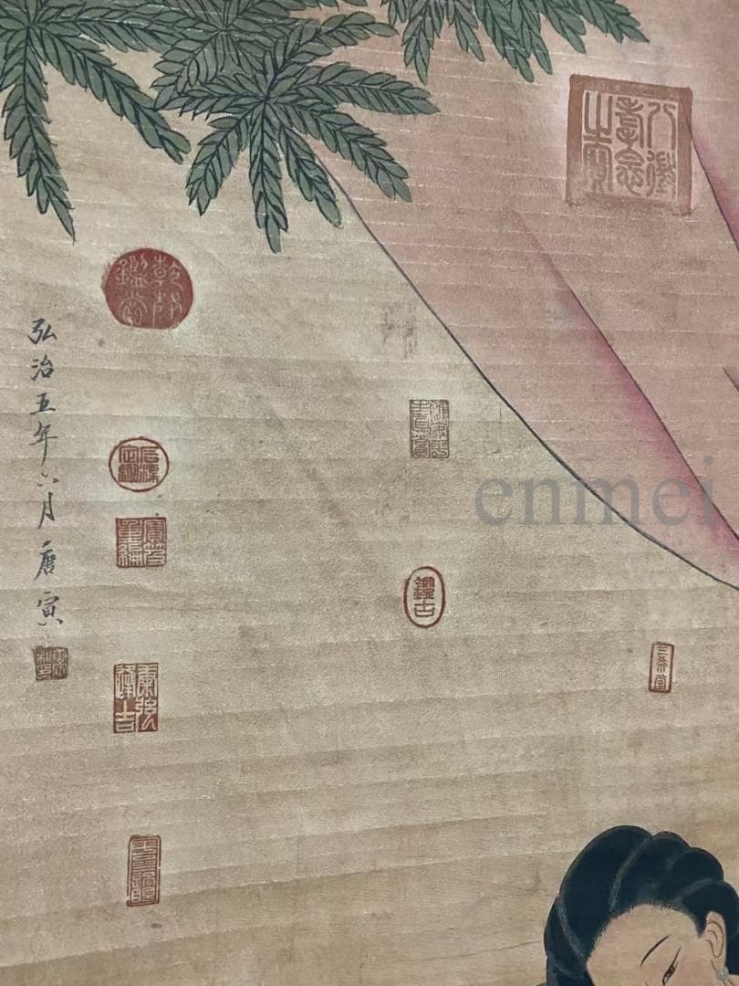 中国古美術・旧藏・明代風・唐寅款・人物図・手描き中堂画・宣紙・掛軸・書画・骨董