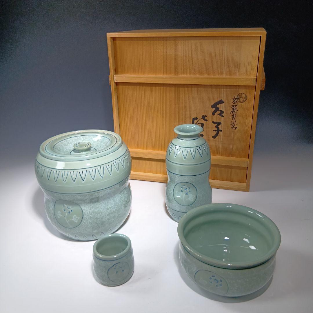 茶道具　手塚祥堂　高麗青磁皆具一式　 美品　共箱