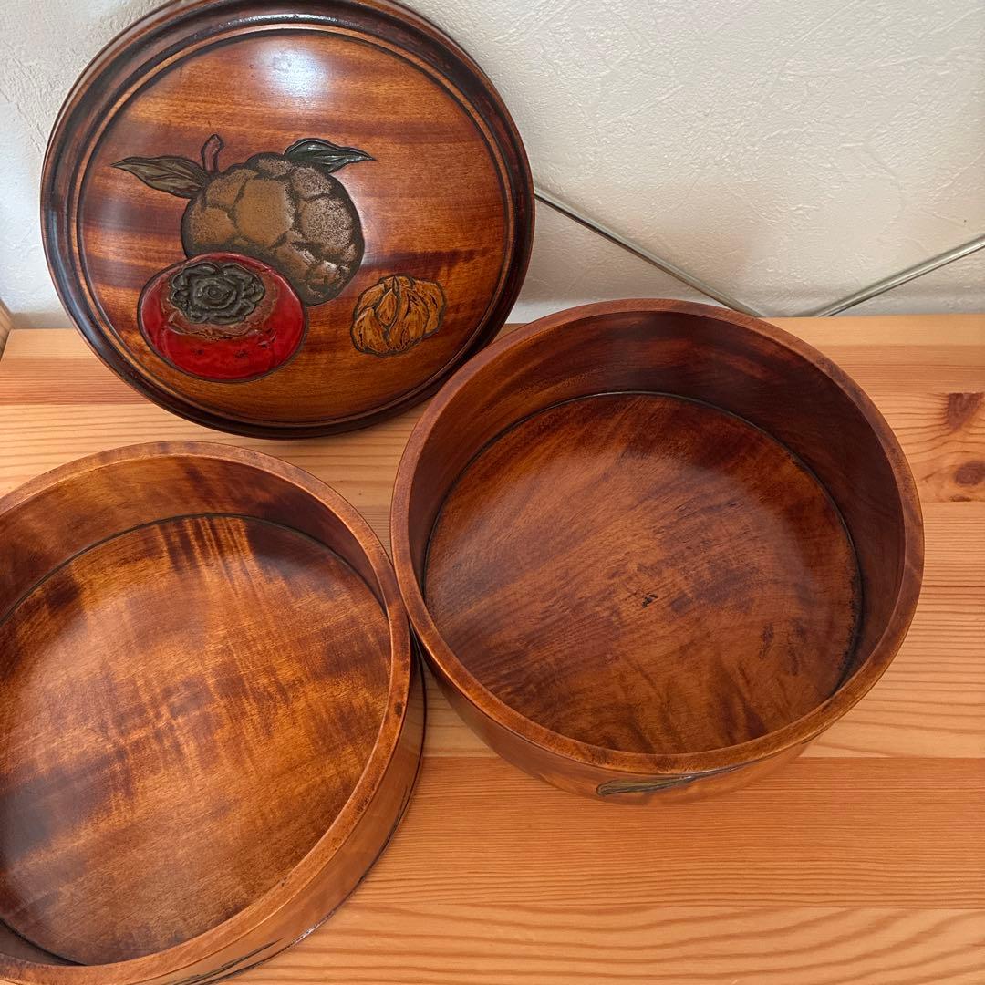 烏城彫　二段丸重　重箱　木の器　伝統工芸