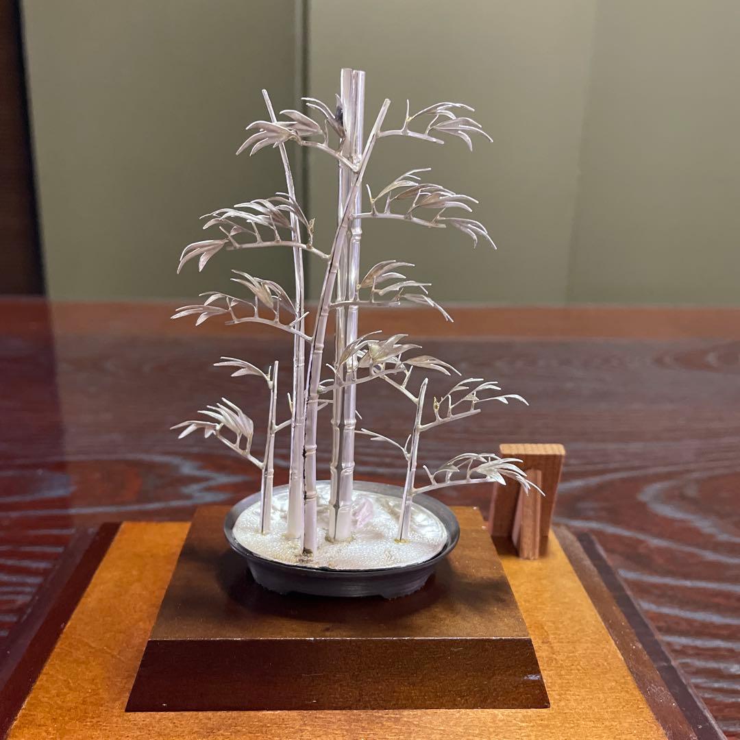 純銀製竹ミニチュア ガラスケース付き