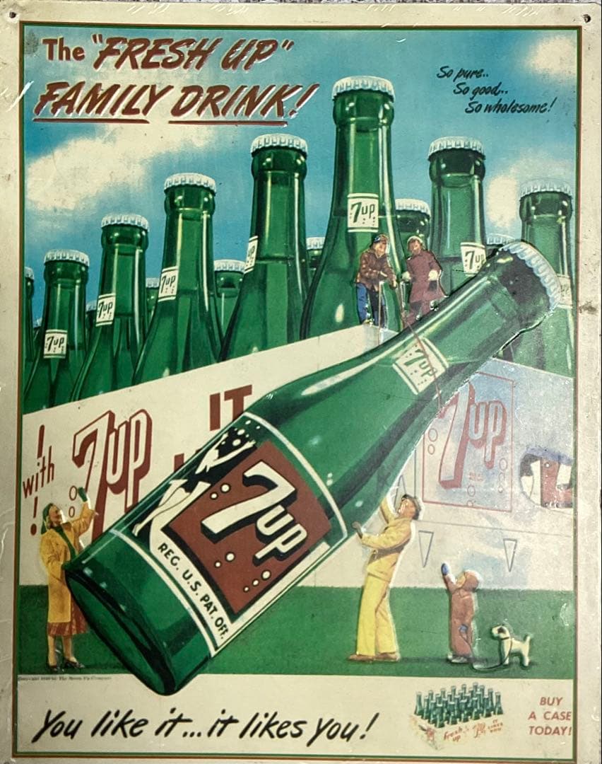 ブリキ看板　7up　セブンアップ飲料広告看板　1993年