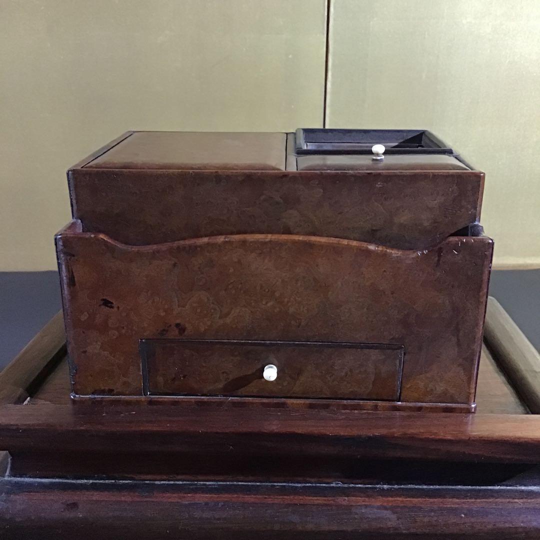 時代玉杢小箱　摘みは真珠　指物師の傑作品