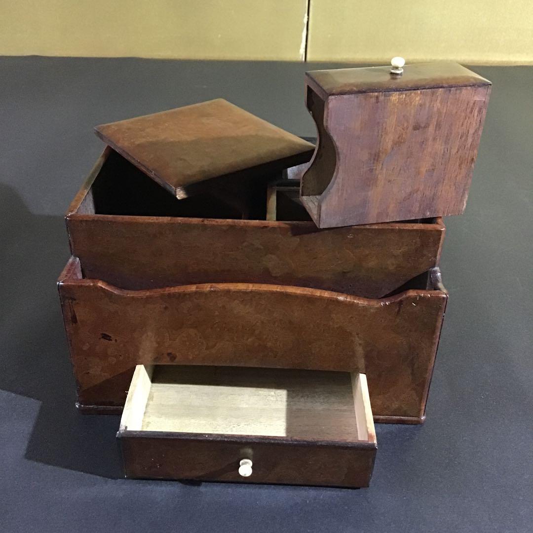 時代玉杢小箱　摘みは真珠　指物師の傑作品