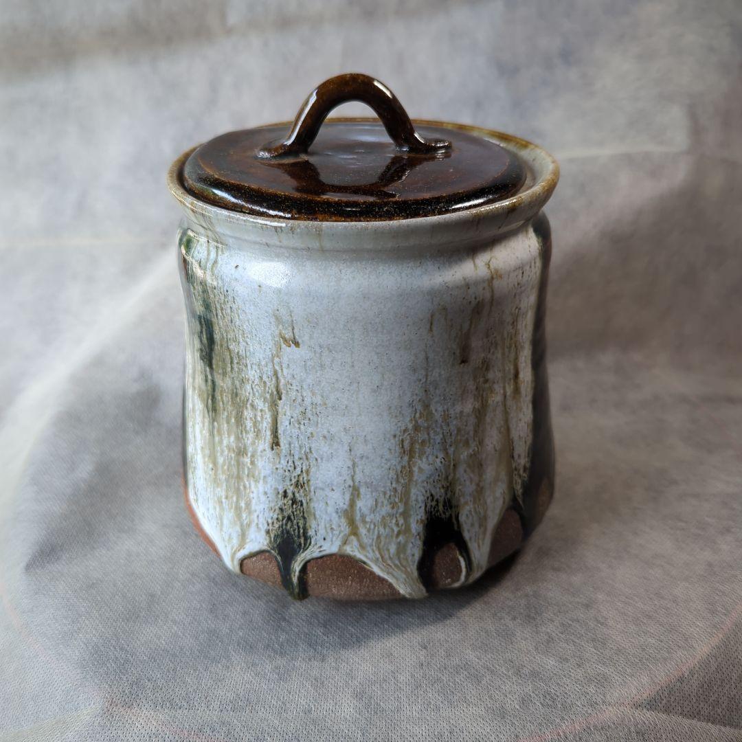 飴釉　蓋付き壺