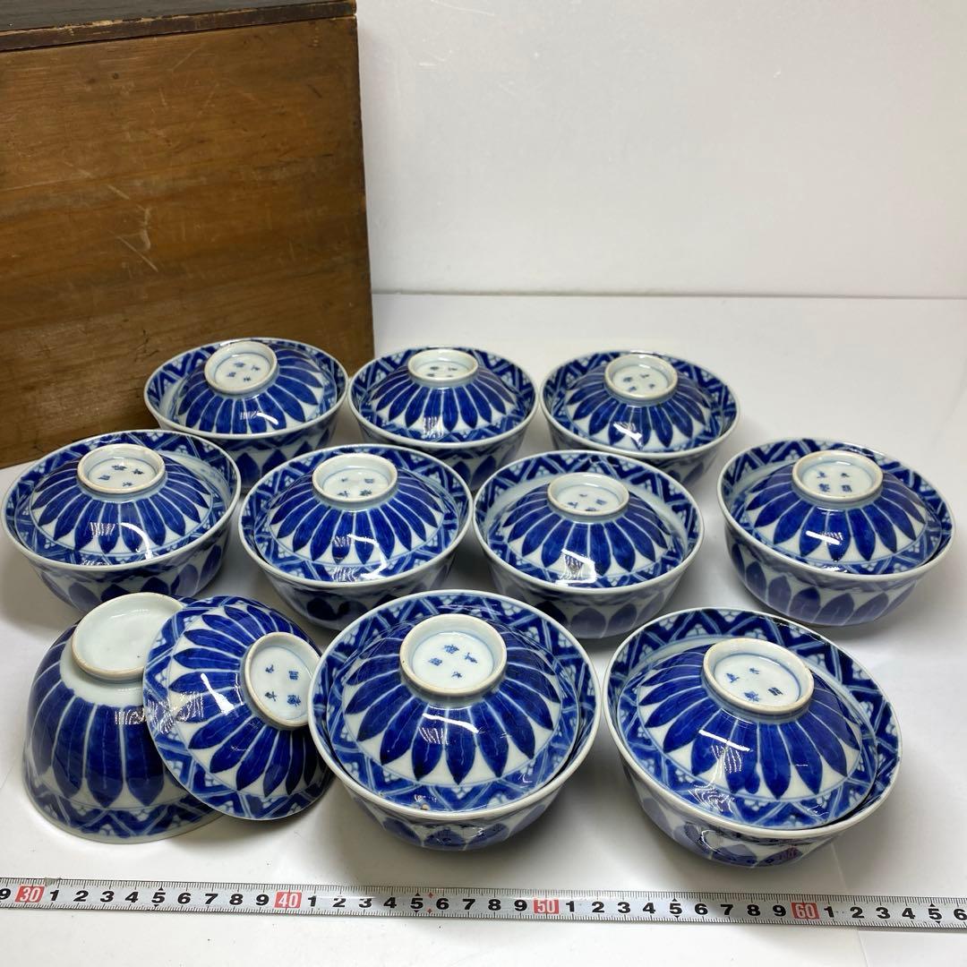 古伊万里　染付蓋茶碗　トヒチル　W11.5cm/10cm 東N7-1026☆2F