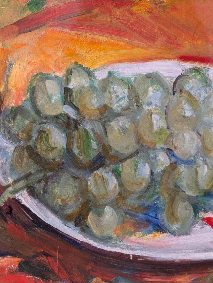 【真作】絵画　油彩3号　葡萄の静物画　鮮やかな色彩　豊かな筆致　V182