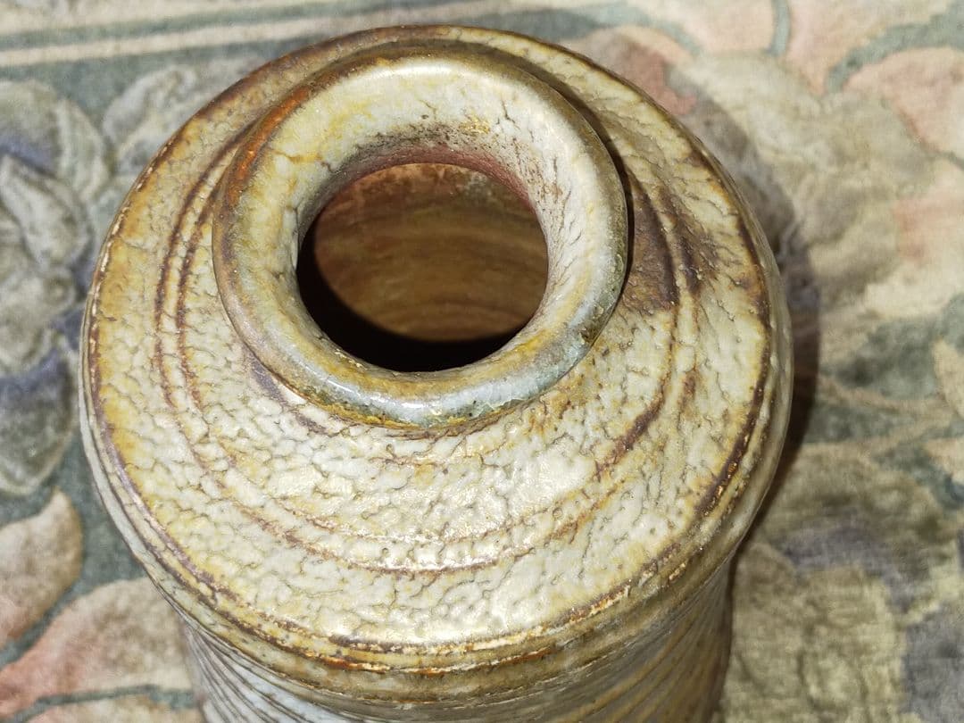 ♥花瓶 　加藤 康景 （正治）鼠志野　箱付き　花器　志野　骨董品