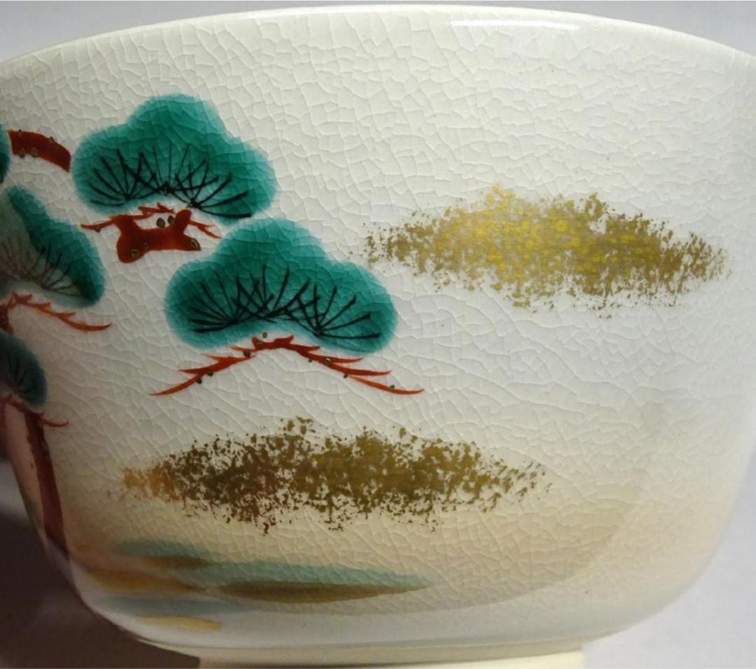 京焼 茶道具 平安清峰造 仁清風 色絵 茶碗 牛紋 共布 共箱 n12642