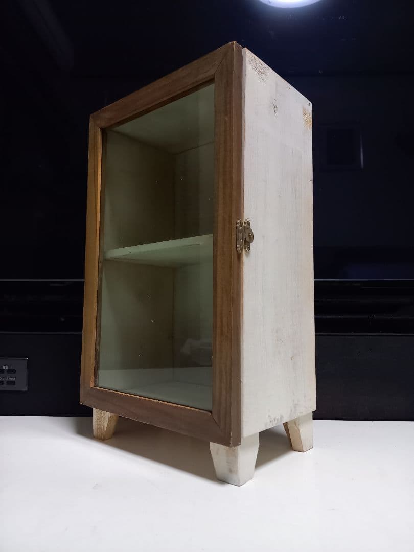 フレンチ　シャビー　ウッド　ディスプレイ　卓上　ソーダガラス　ショーケース