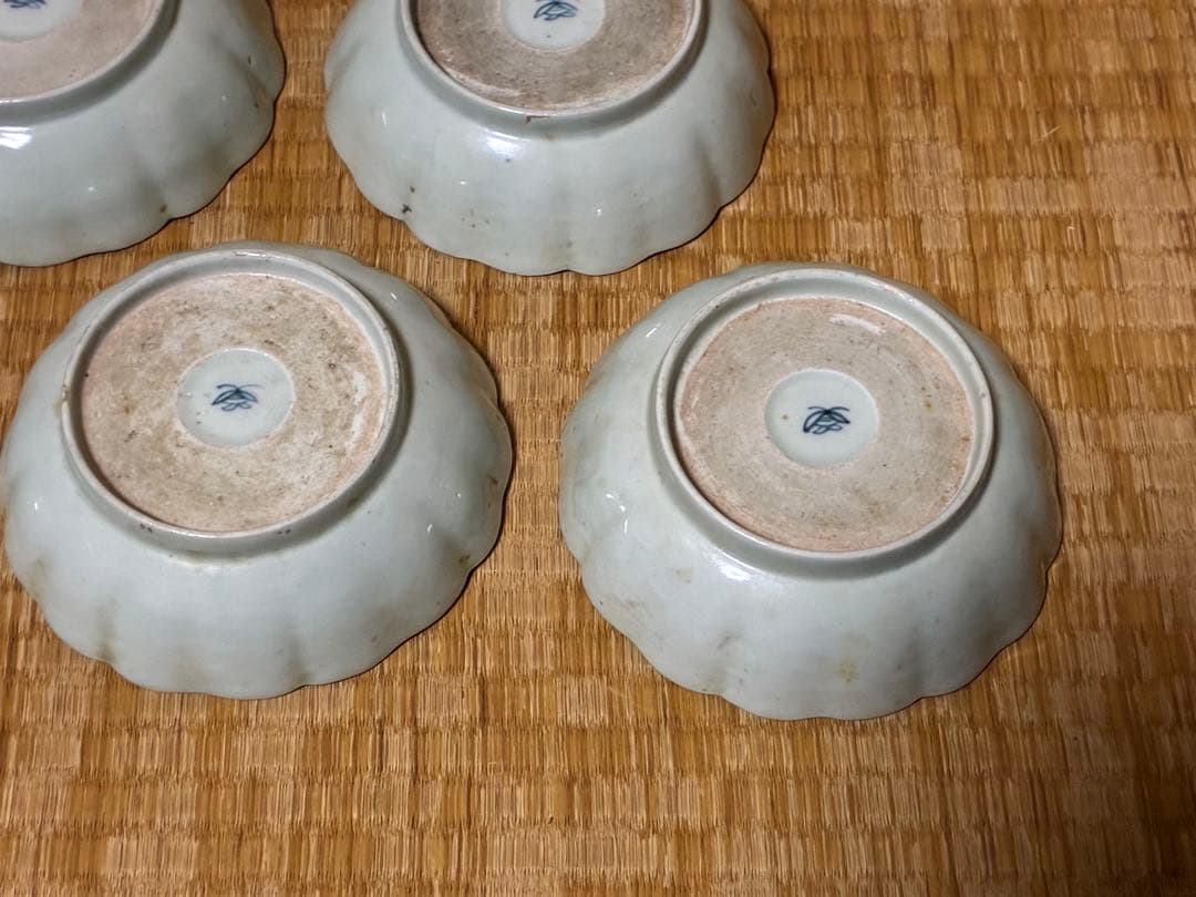 古伊万里 染付 風景紋 膾皿 五枚揃い 印あり 時代物