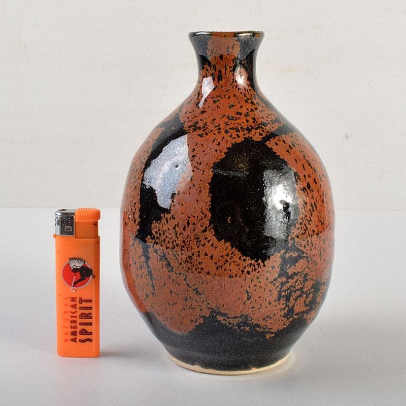 京焼　清水焼　清水保孝作　鉄釉鉄彩　花入　共布共箱　C　6744