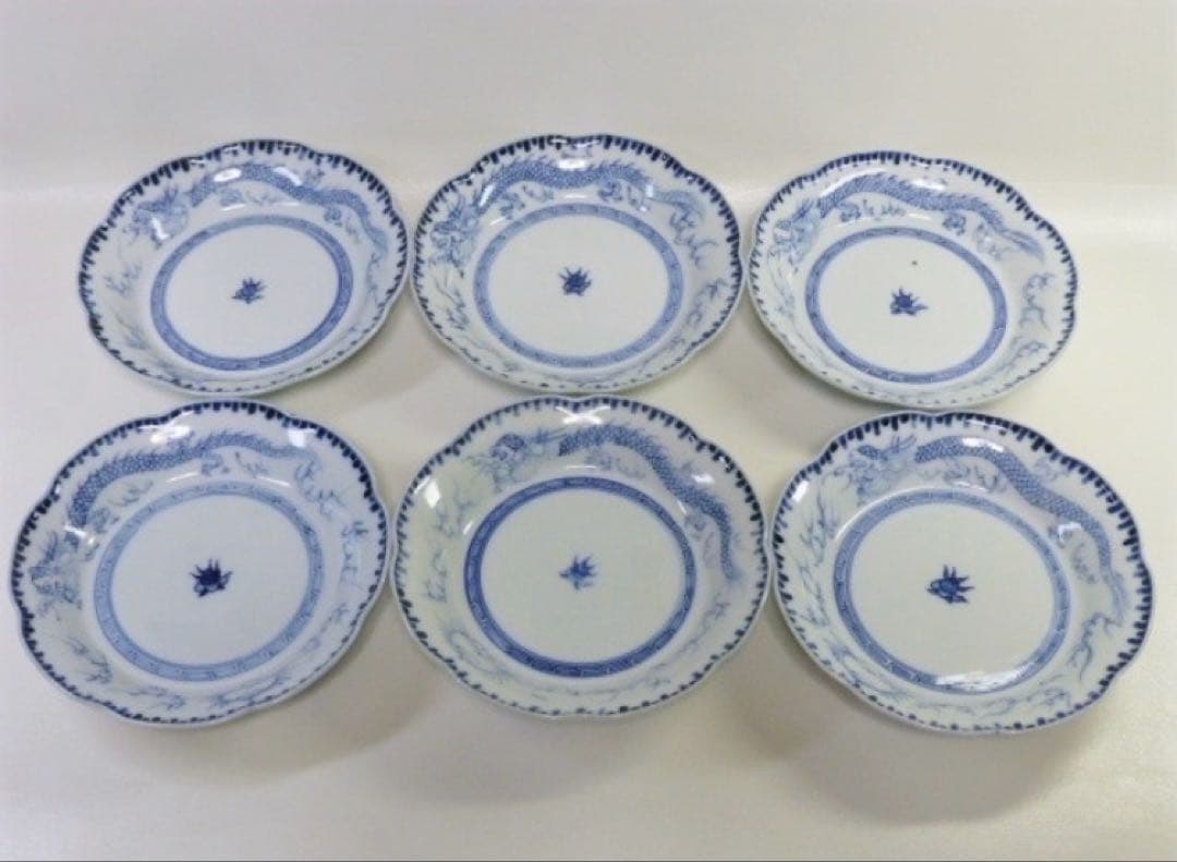 ★明治時代！伊万里 染付 皿 6枚！飛行龍に宝珠紋！★