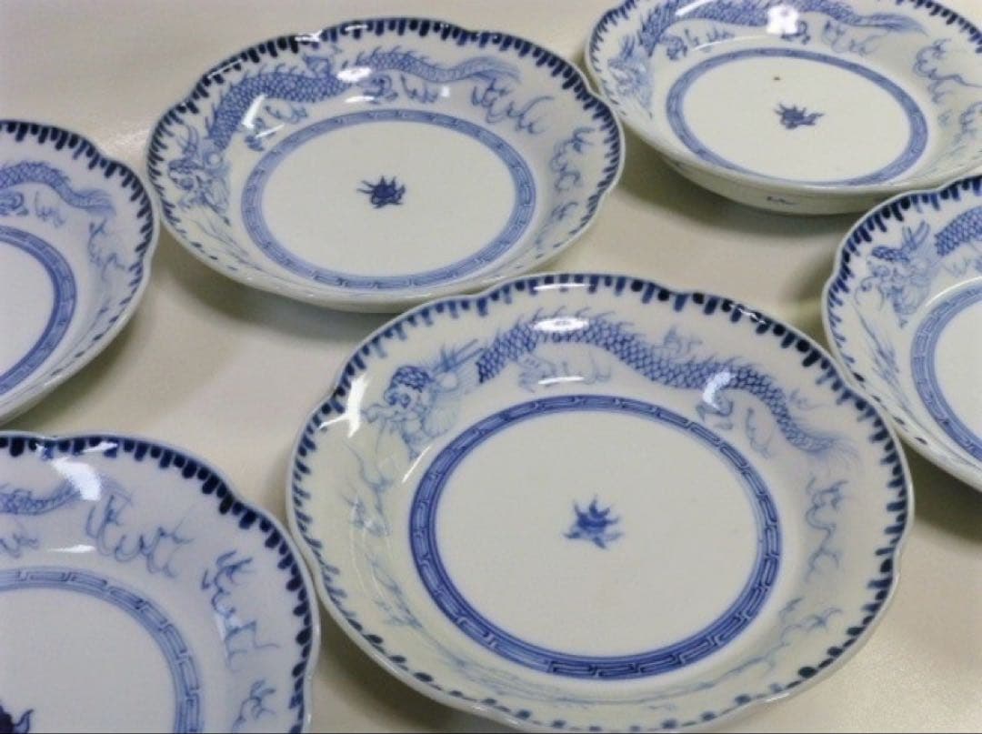 ★明治時代！伊万里 染付 皿 6枚！飛行龍に宝珠紋！★