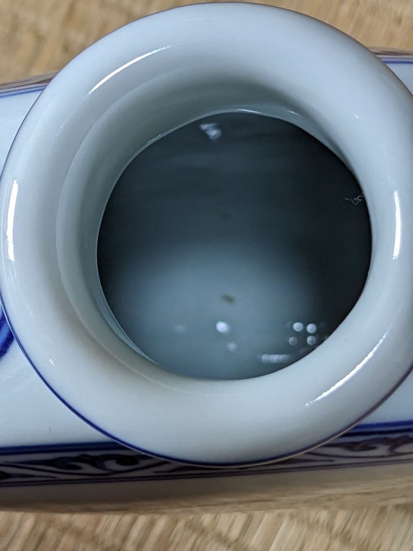 ♦京焼名跡 第四代三浦竹泉造 染付青華文様 扁壺 花器 古美術品 工芸品 骨董品