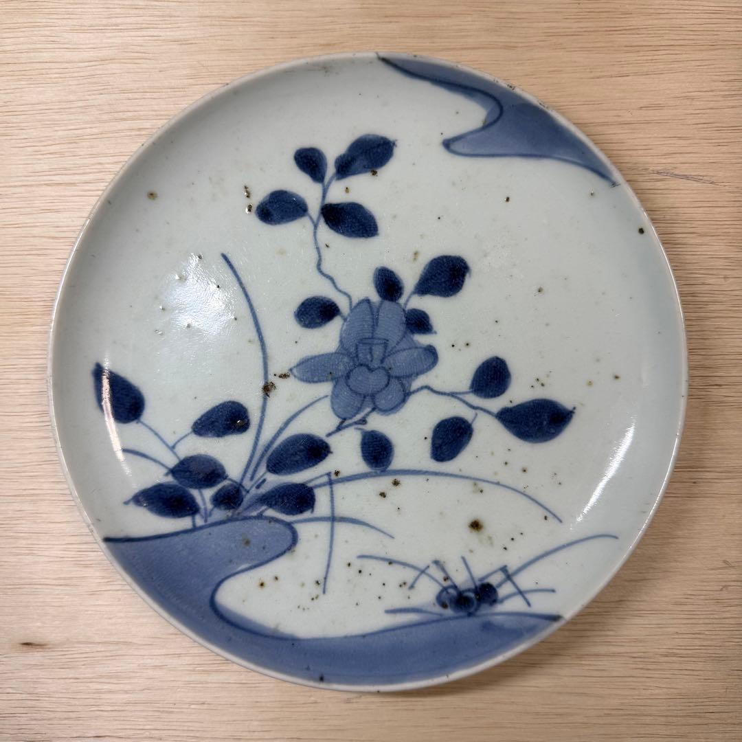 古伊万里 染付 草花文 七寸皿 中皿 江戸時代 藍九谷 柿右衛門 古美術 骨董