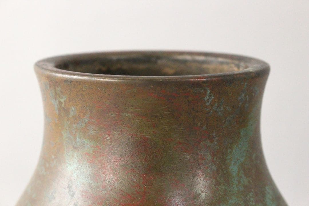 No5074 平安城鋳工　桂田浄雲造　饕餮文銅花器　高さ24.5cm 送料無料