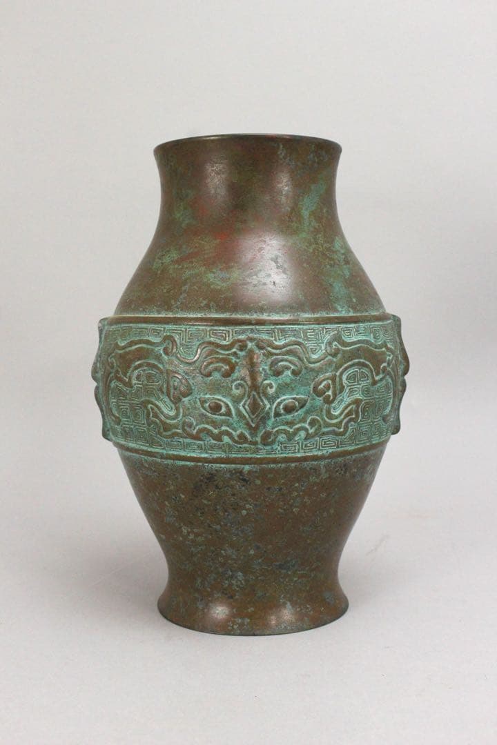 No5074 平安城鋳工　桂田浄雲造　饕餮文銅花器　高さ24.5cm 送料無料